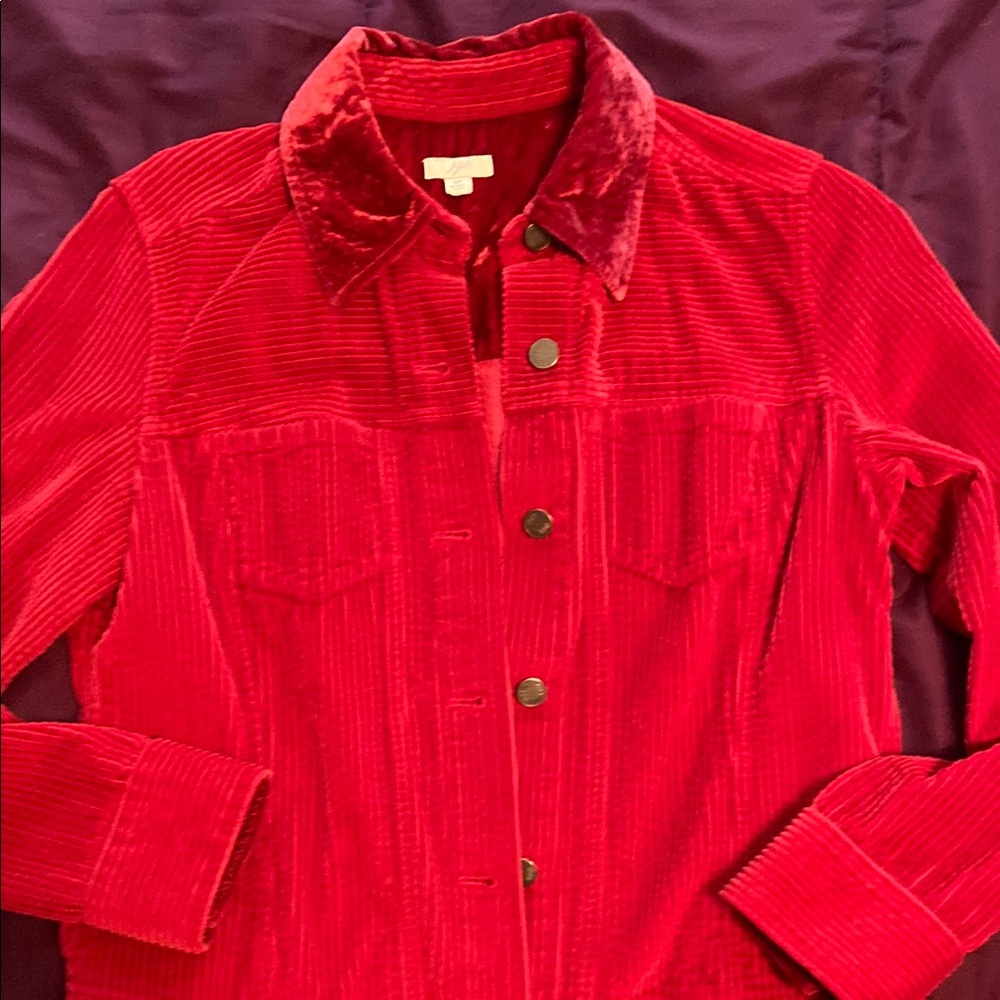 J. Jill Red Teddy Jacket Plush Vibrant Style